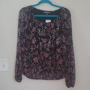 Harper Pink and White Long Sleeve Relaxed Blouse